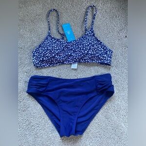CupShe Bralette Floral Bikini Top & Solid Navy bottom set